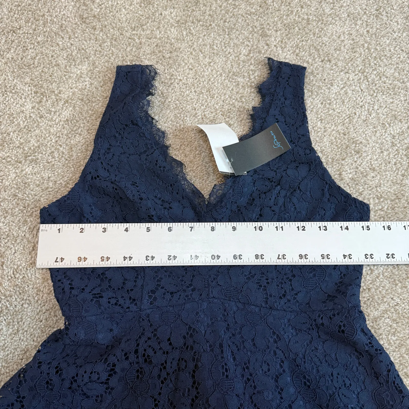 Soprano small lace overlay v neck fit and flare dress D4 2418 - Image 3