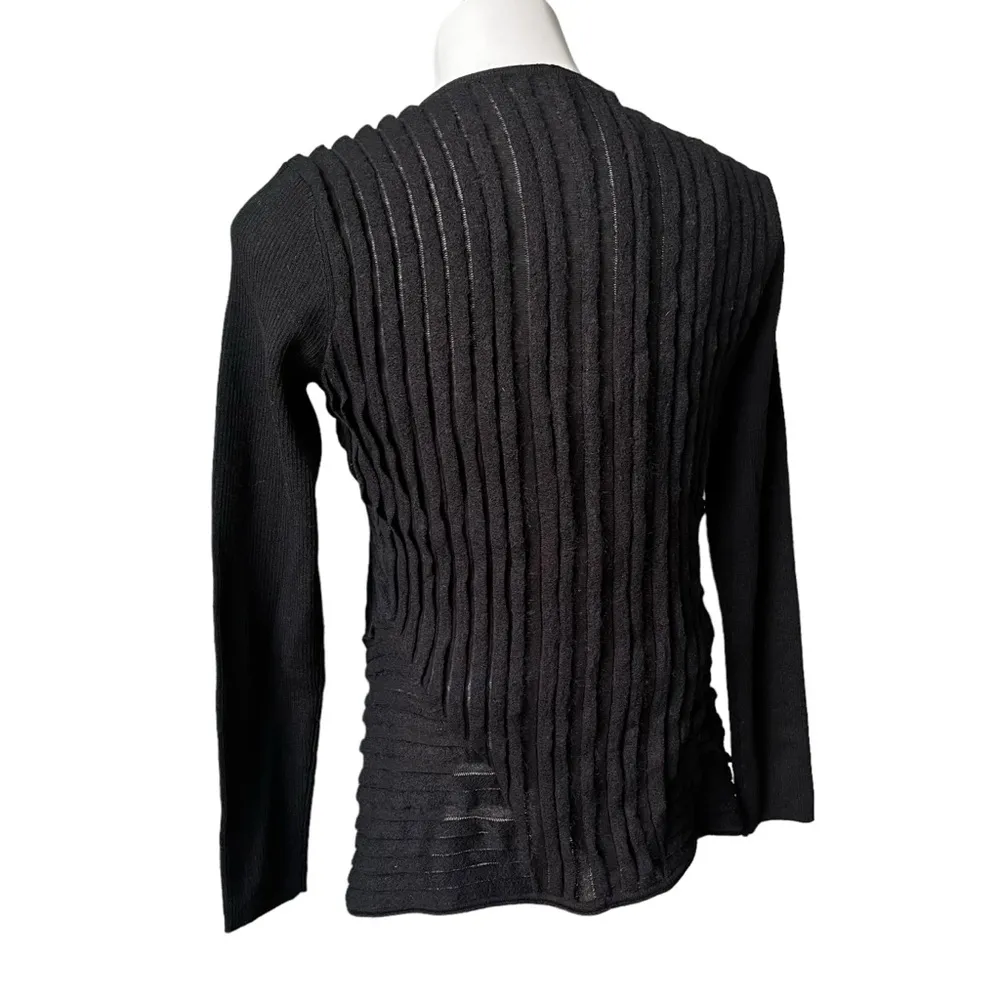 Eileen Fisher Felt Ladder Open Front Cardigan Textured Wool Blend Black  Sz S - Image 10