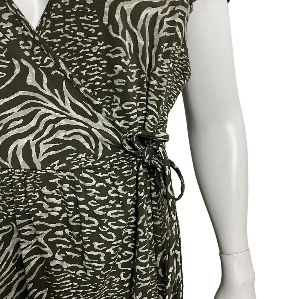 Fresh Produce Black Olive Green Women's Wrap Dress Zebra Print Size XL - Image 7