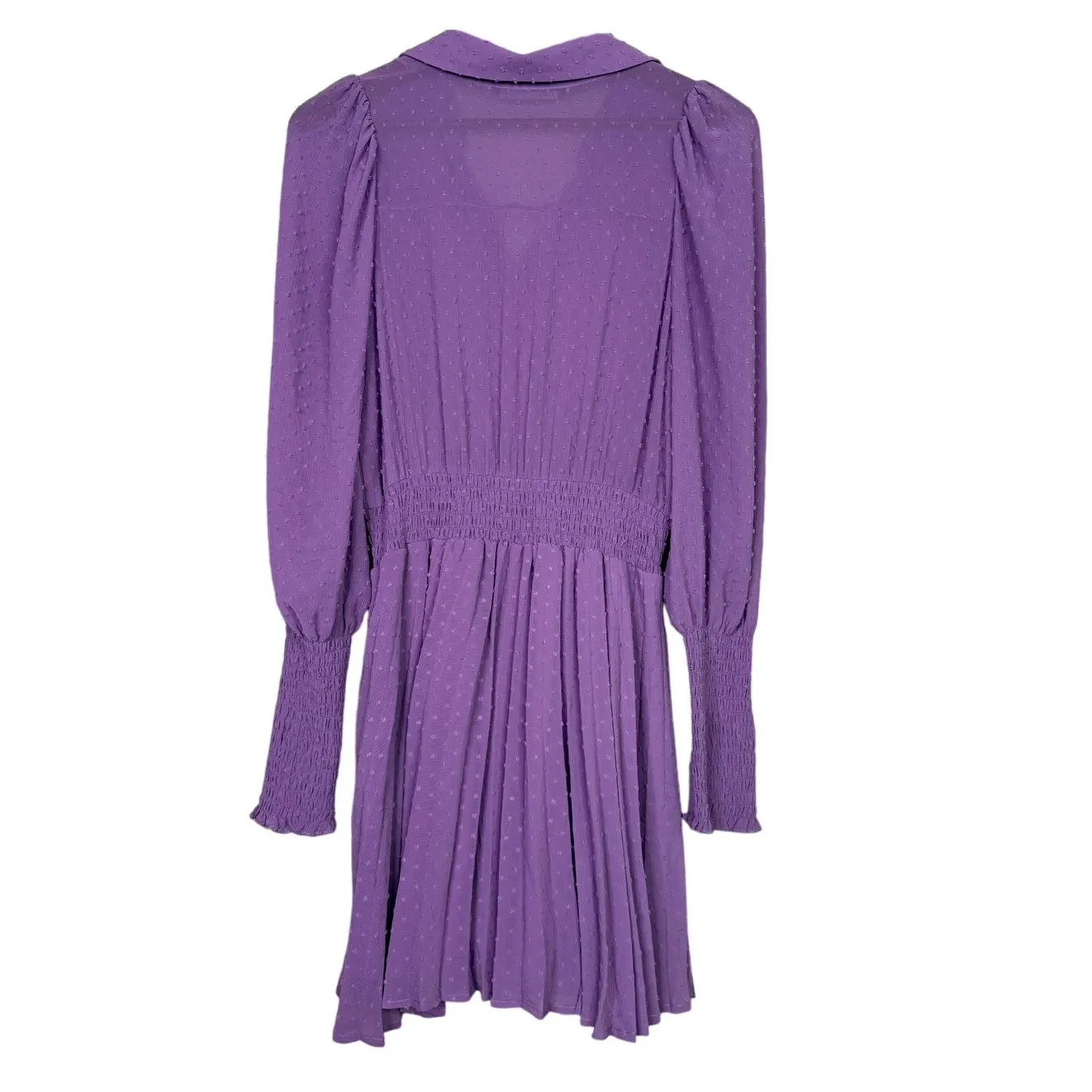 Zara Long Sleeve Ruffle Elastic Cuffs Flounced Hem 3 Buttons Mini Dress L Purple - Image 5
