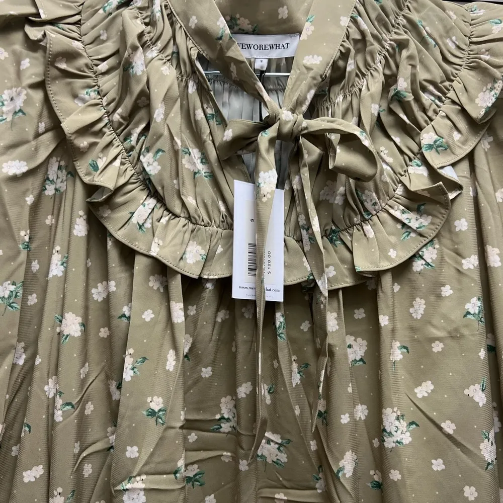 We Wore What NWT High Low Polka Dot Floral dress size Small in Oat Multi - Image 6