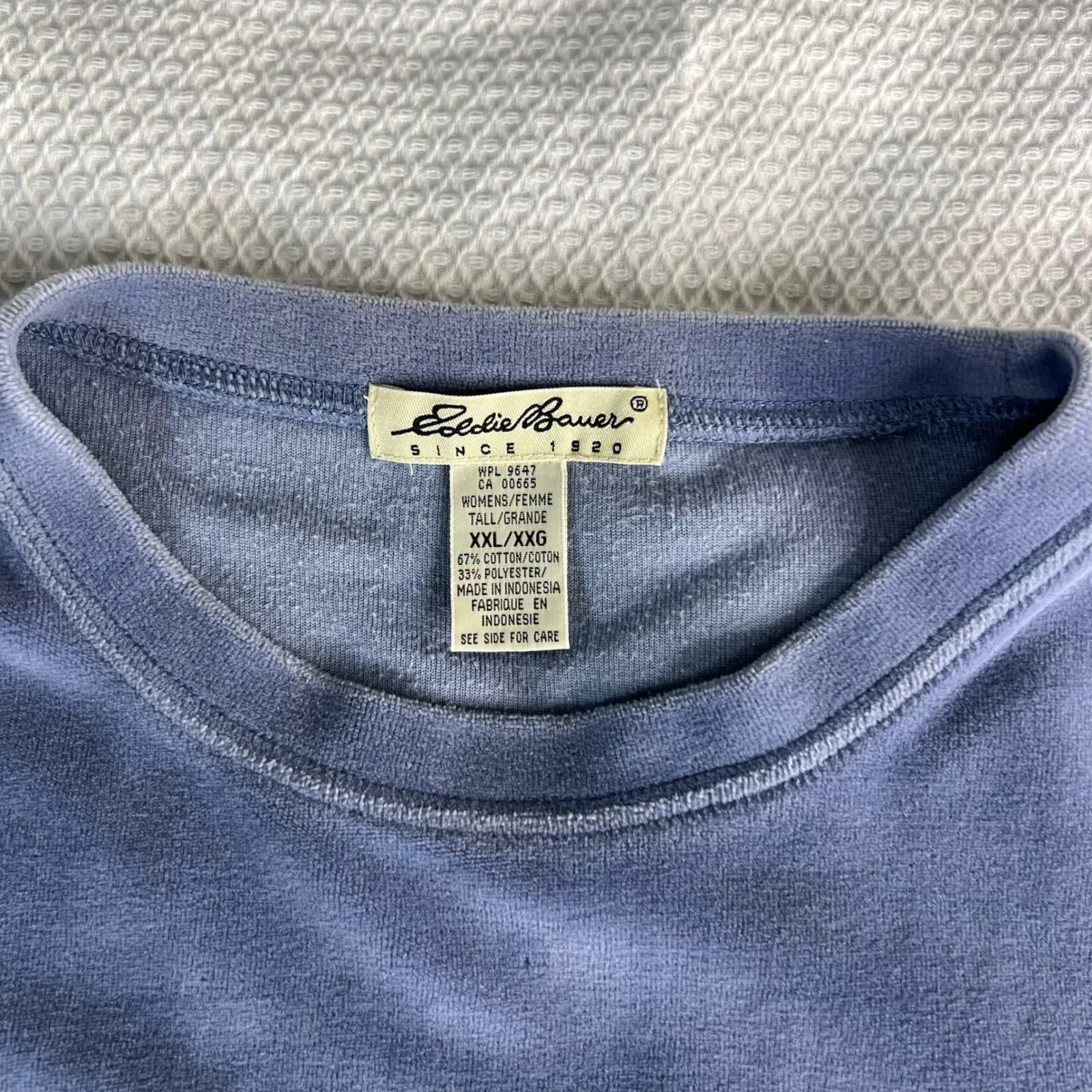Eddie Bauer Womens Long Sleeve Crew Neck Pocket Tee Shirt XXL Blue Velour Top - Image 2