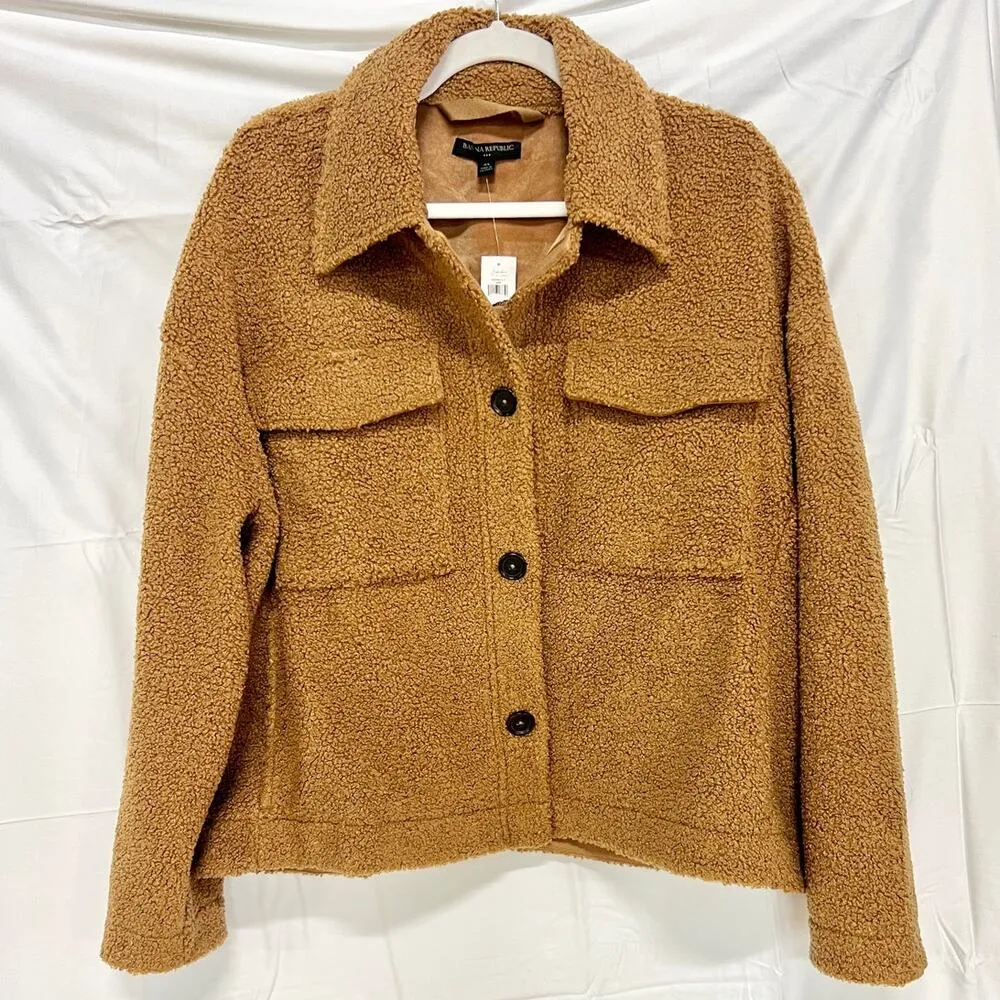 NWT Banana Republic Long Sleeve Button Front Sherpa Trucker Jacket Dark Camel XL - Image 2