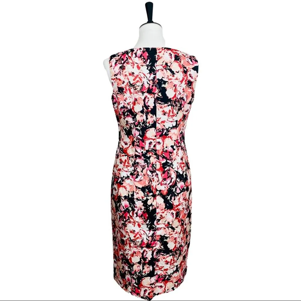 Jones Studio Dress Black Pink Floral Sheath Sleeveless Crew Neck Women's Size 4 - Image 4