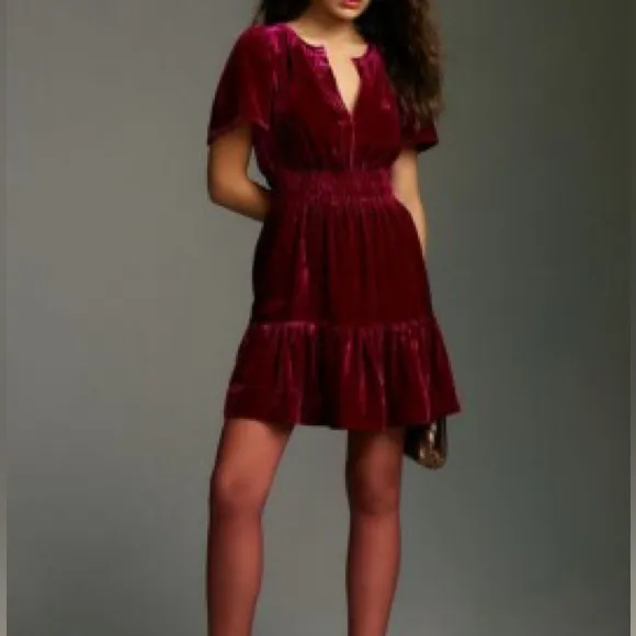 Anthropologie Somerset Mini Dress Velvet Edition Magenta XXS NWT - Image 2