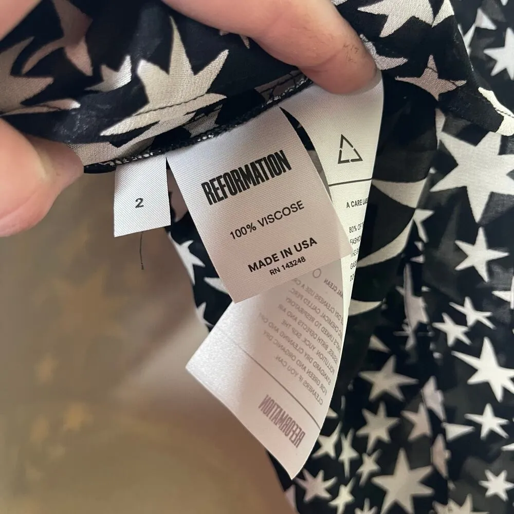 Reformation Black & White Star Print Sleeveless “Cosmo” Mini Dress Sz 2 - Image 3