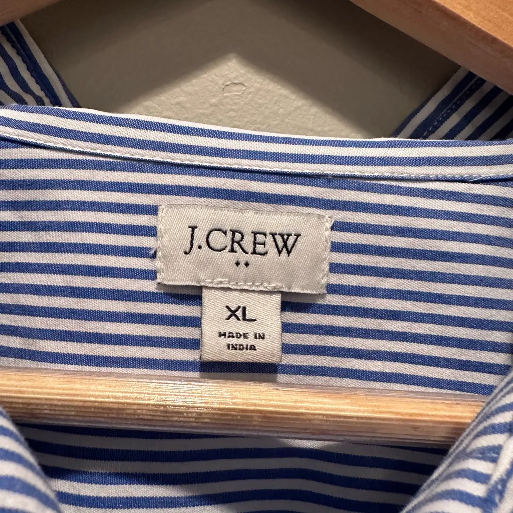 J.Crew Blue and White Striped Button‎ Up Cotton Poplin Shirt Size XL - Image 4