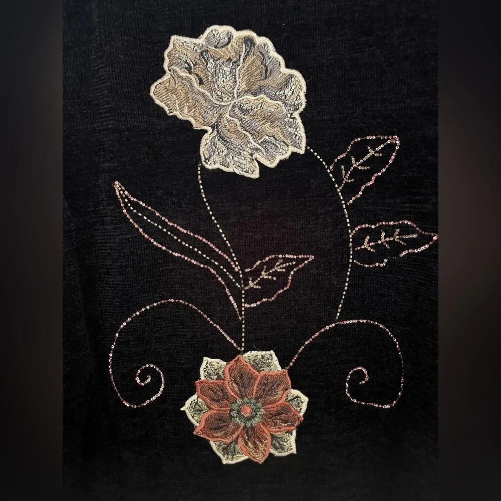 Vintage‎ Indigo Moon Floral Embroidered Sequined Jacket - Image 4