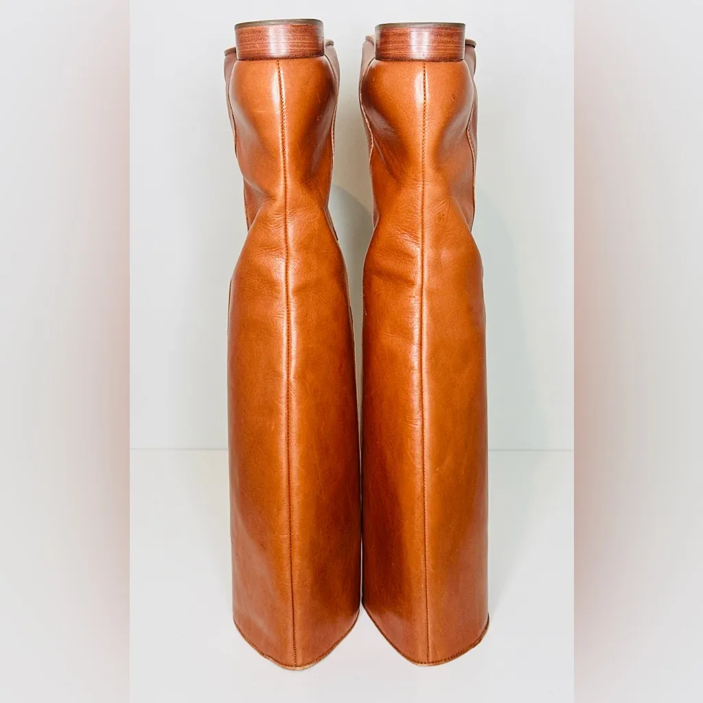 Loeffler Randall Tall Knee High Whiskey Brown Leather Heeled Riding Boots - Image 5
