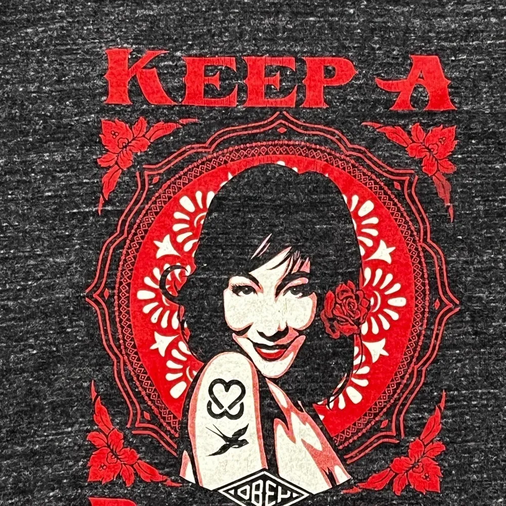 Obey Awareness Women’s 2011 Keep A Breast Crop Long Sleeve T Shirt‎ Size Medium - Image 8