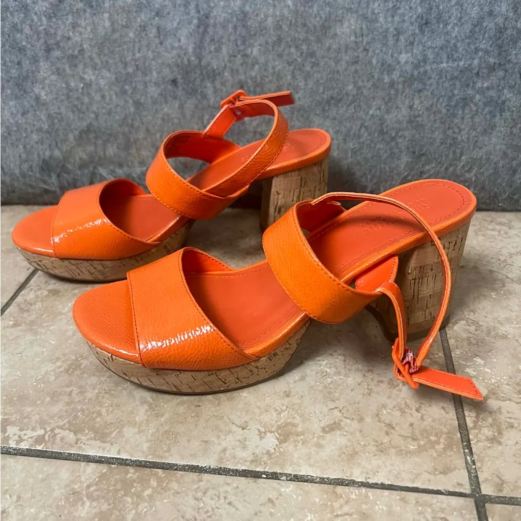 Kenneth Cole Reaction 7.5 Reebeka sandals orange patent finish block heels - Image 2