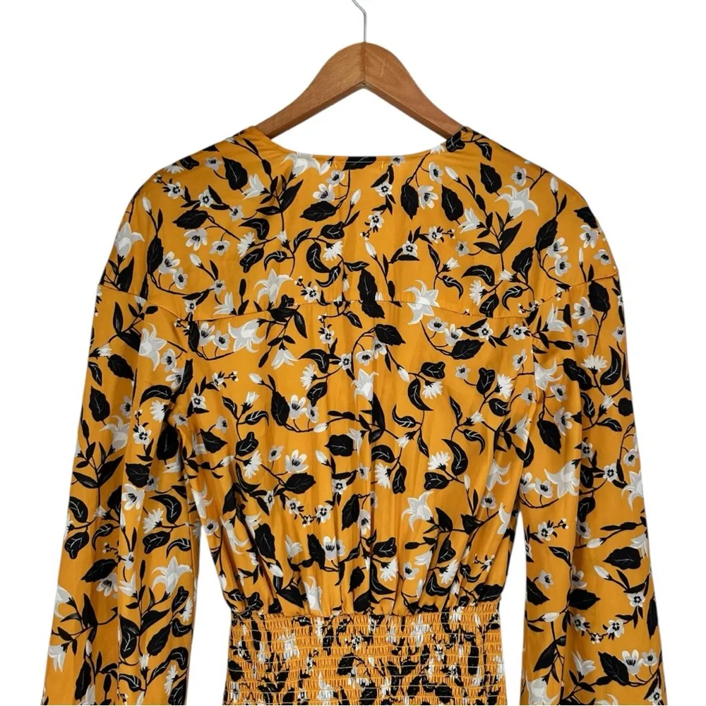 Tularosa Ryder Mini Dress in Marigold Blossom size XS Bell Sleeves Smocked Skirt - Image 9