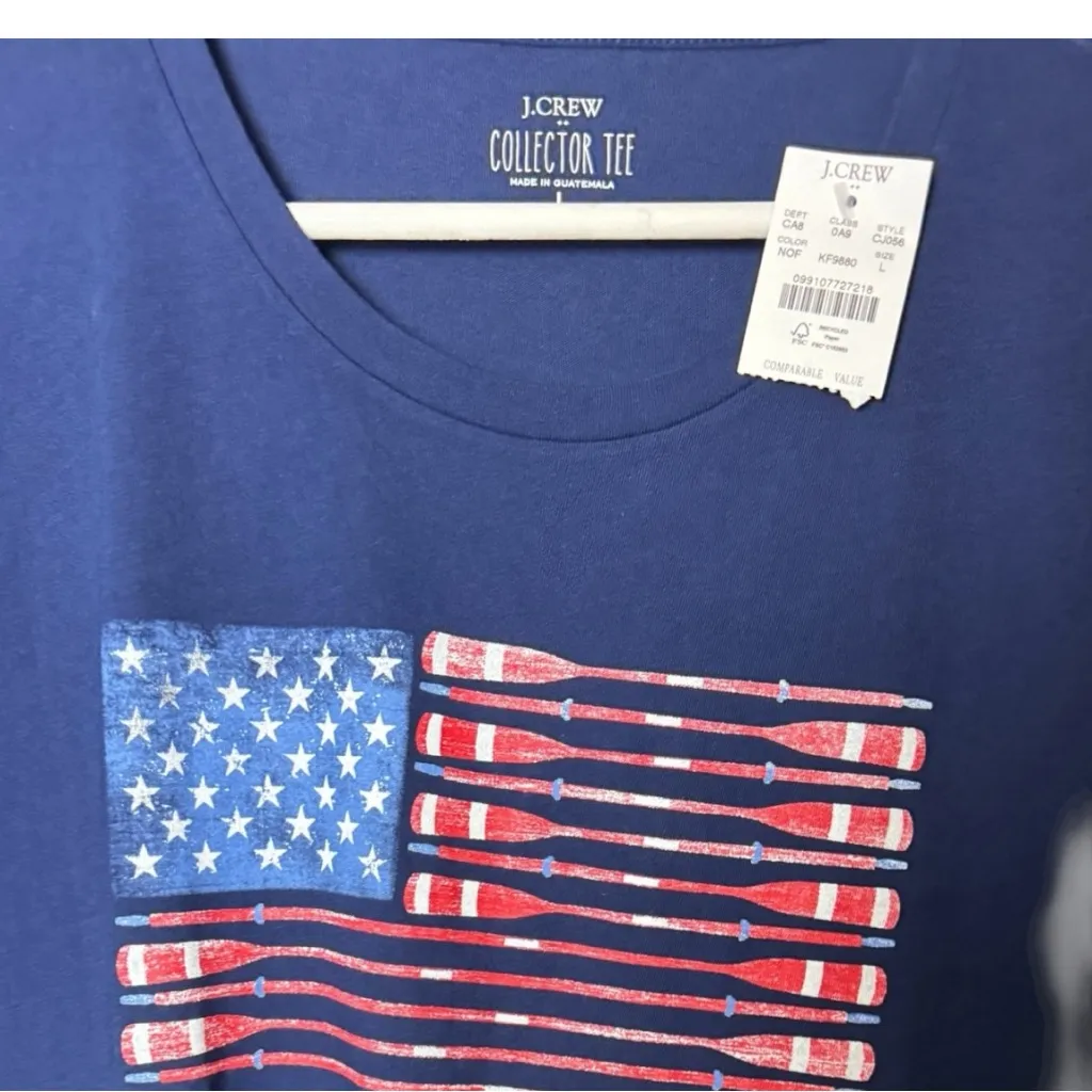 J. Crew  Short Sleeve Crew Neck Blue American Flag Oar Collector Tee Sz L NWT - Image 5