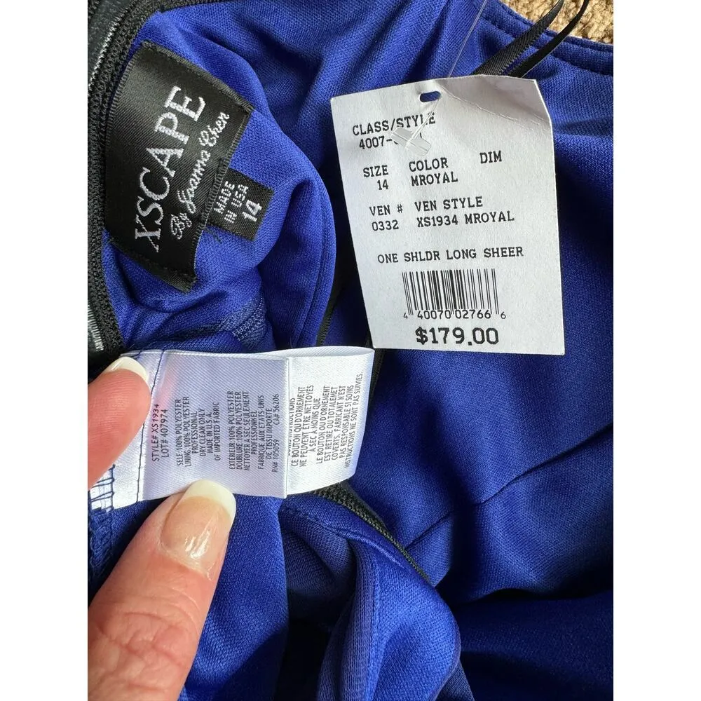 NWT XScape Blue Embellished One Shoulder Ruched Maxi Dress Gown size 14 - Image 12