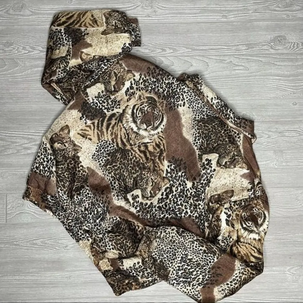 1980 vintage Fu Da international silk cheetah / leopard coat jacket long sleeve Brown Size XL - Image 2