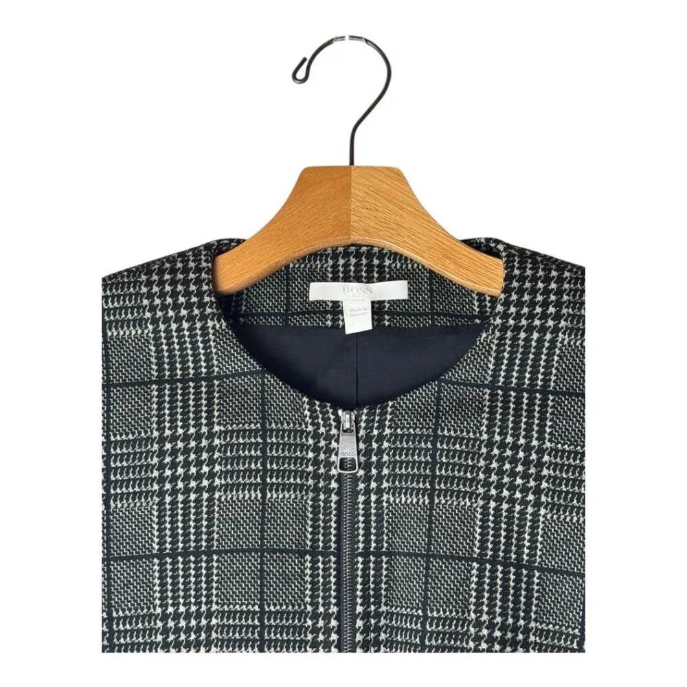 Boss Hugo Boss Jacket Women 8 Black‎ White Wool Blend Plaid Coat Preppy Career Black - Image 3
