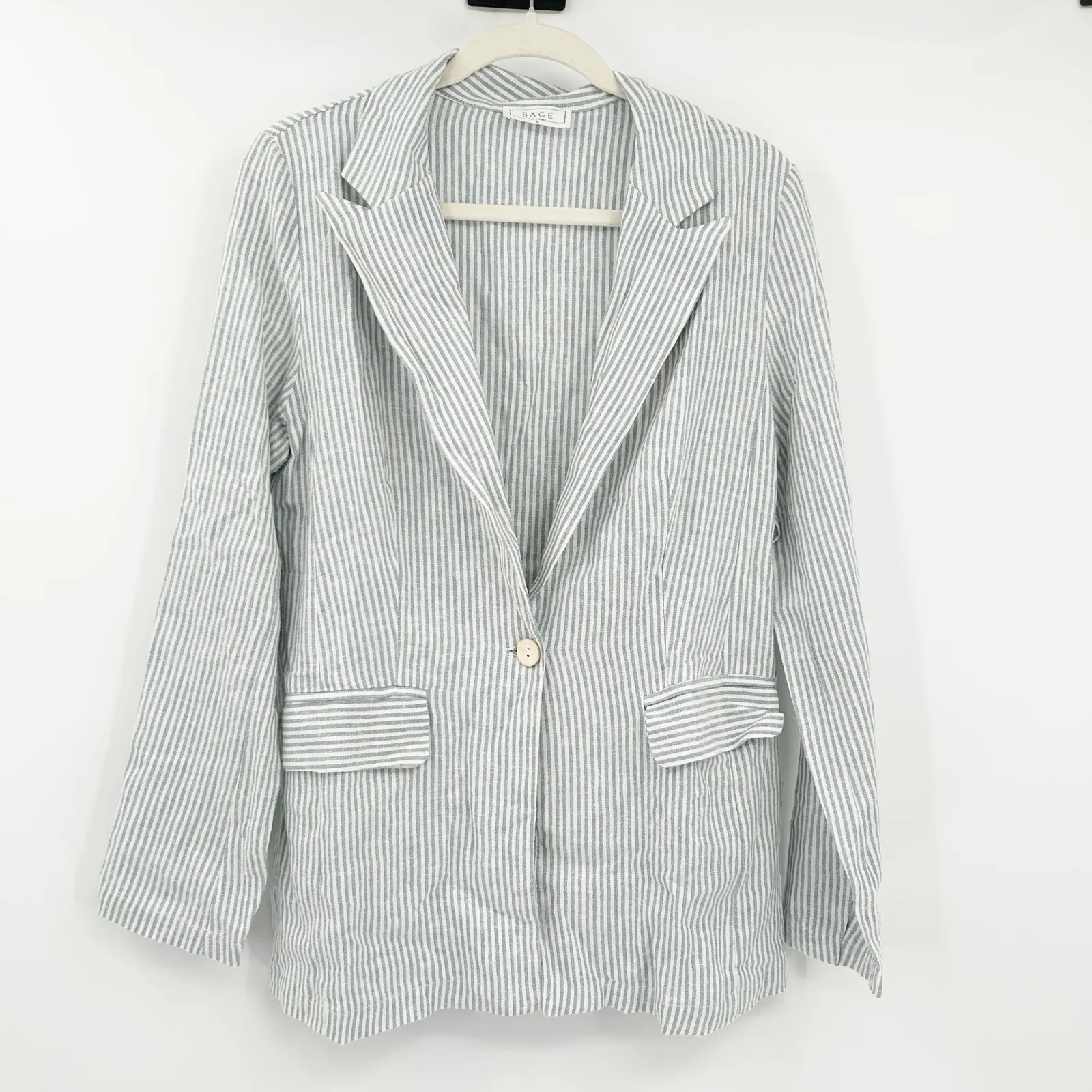 Sage The Label Womens Johanne Striped Blazer Size‎ M Coastal Linen Blend Career - Image 4