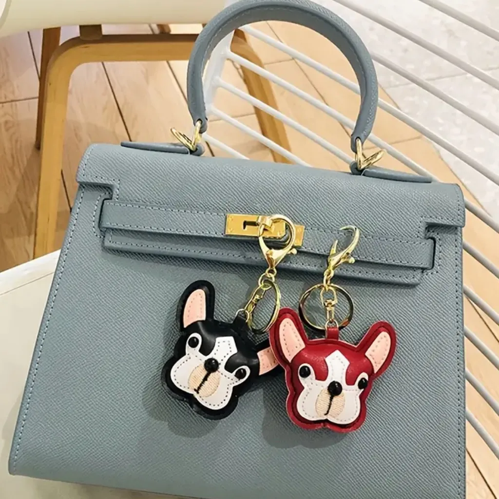 French Bulldog Keychain Black & White Dog Charm Faux Leather Bag Charm NWT - Image 3