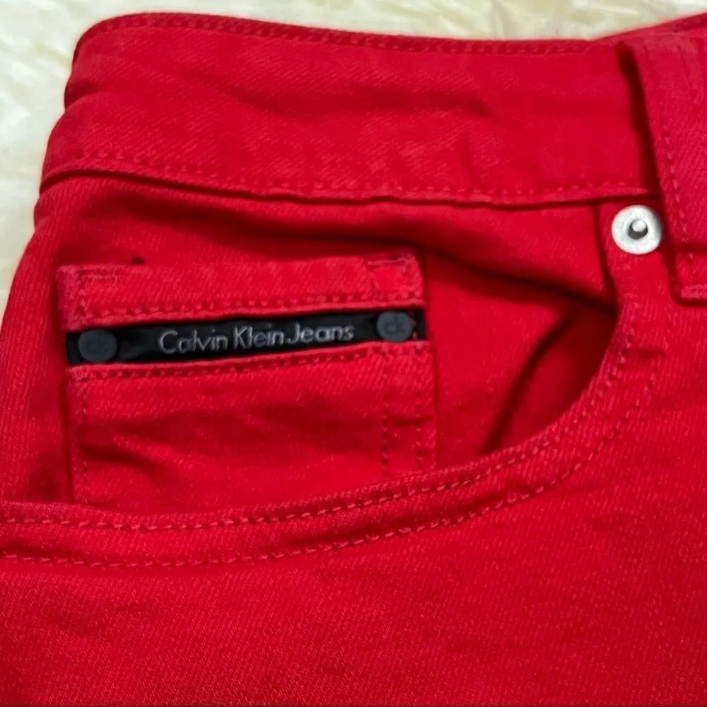 Y2K Style CK Calvin Klein Tango Red Denim Mini Skirt 27 - Image 3