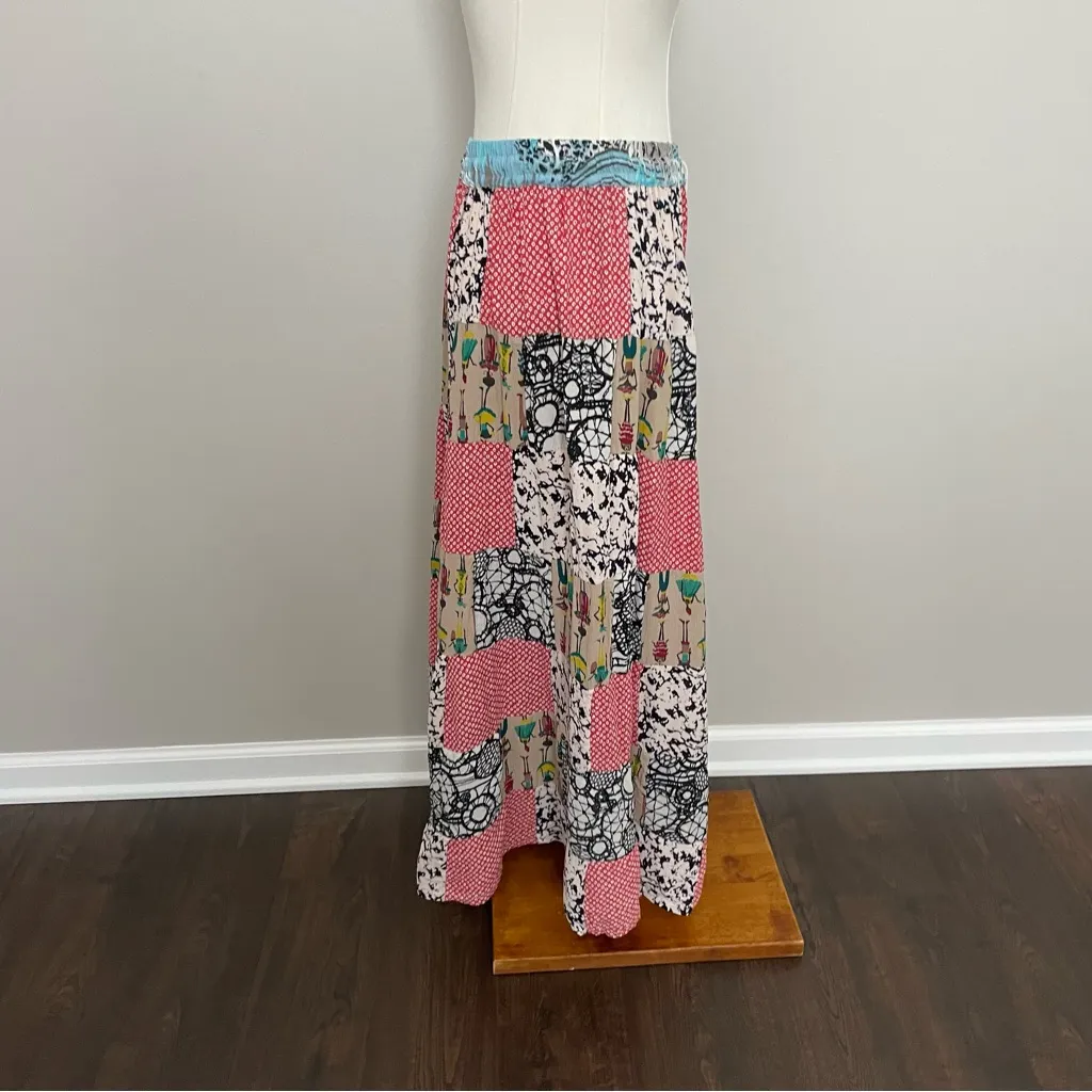 Vintage Maxi Skirt Patchwork People Fashion Abstract Geometric Red Black White Size L - Image 8