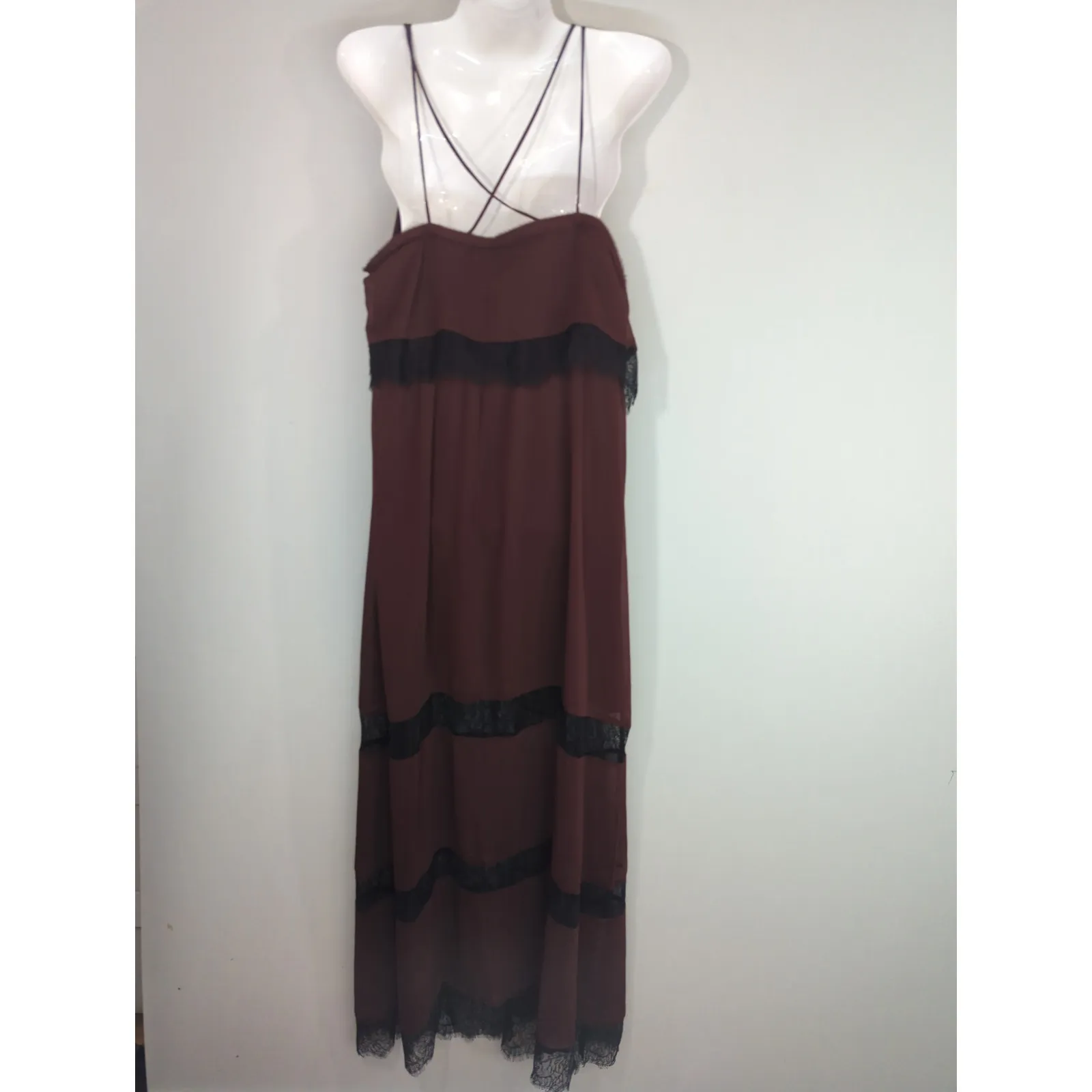 H&M Burgundy Lace Long Dress - Size 14 - Maroon Long Beach Dress Tinkerlust NWT - Image 6