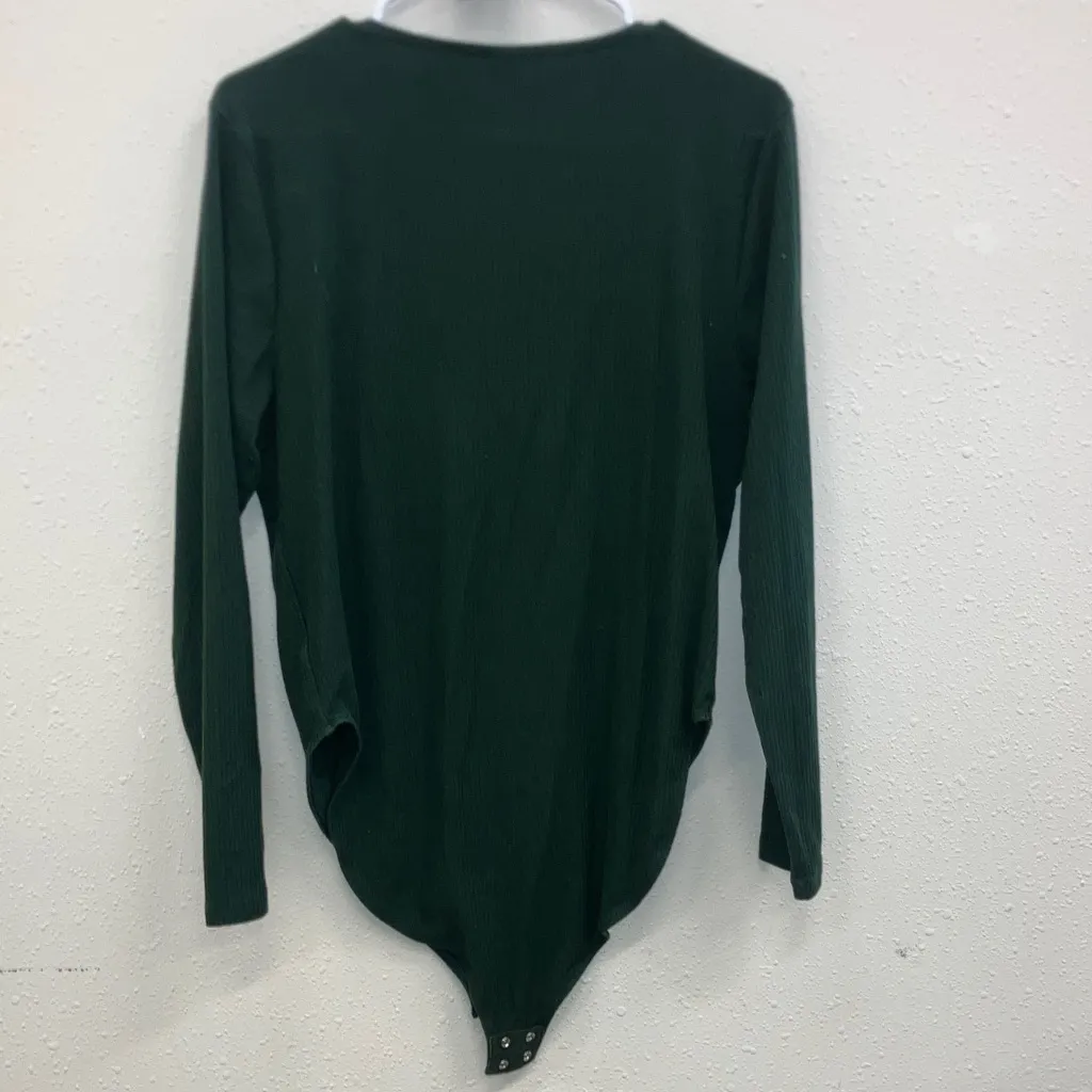 Old Navy Green Square Neck Long Sleeve Ribbed Bodysuit XXL Feminine 740 - Image 3