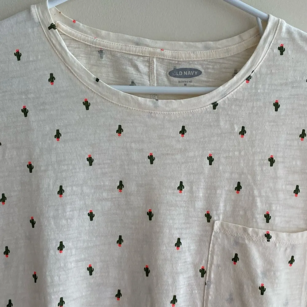 Boyfriend Tee with Pocket, Cactus Print T-Shirt, Size M - Image 5