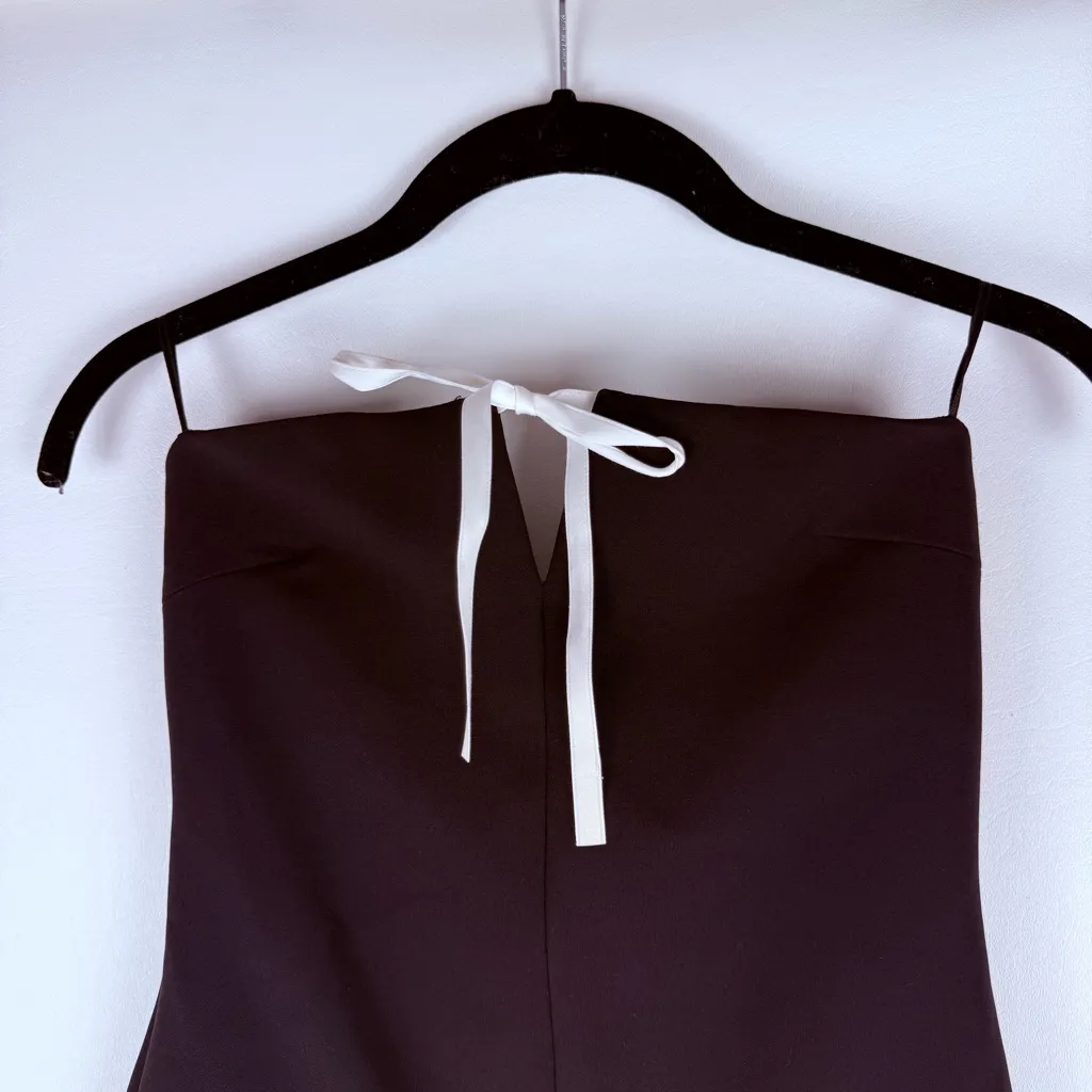 Zara Strapless Black Dress with White Accent - Image 3