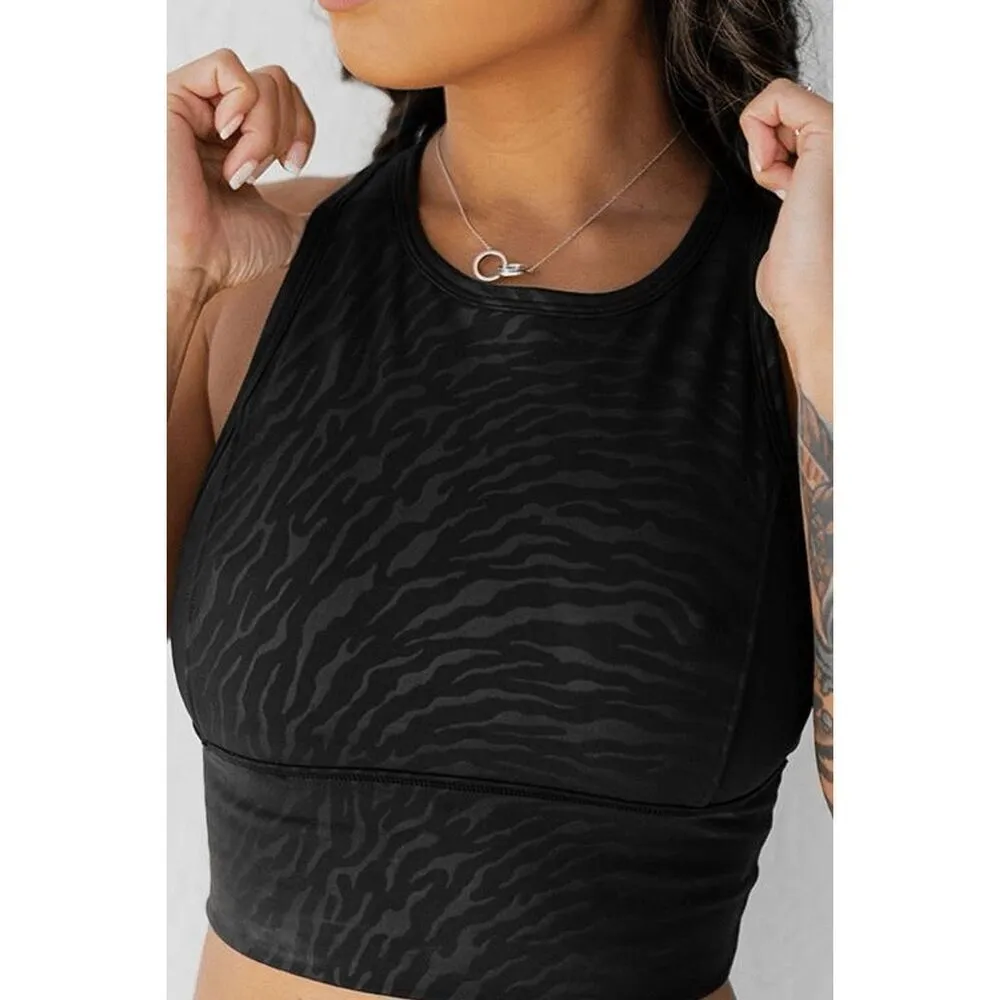 Celestial Bodiez Cropped ‘Power Tank’ Top in 'Black Zebra' Size Medium Black - Image 7