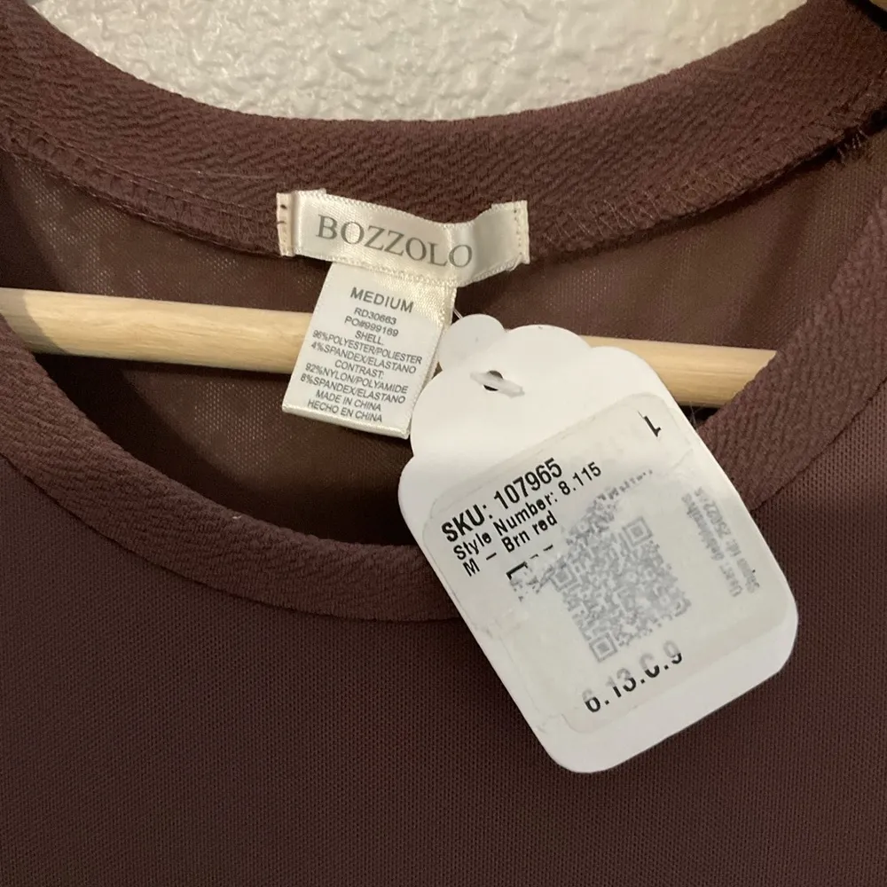 Bozzolo Bodycon Dress Brown Mesh Detail Short Sleeve Womens Medium‎ - Image 5