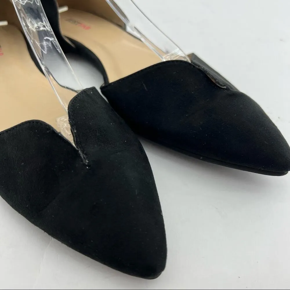 JustFab (6.5) Meena Black faux Suede Pointed Toe Ankle Strap D’Orsay Flats Shoes - Image 8