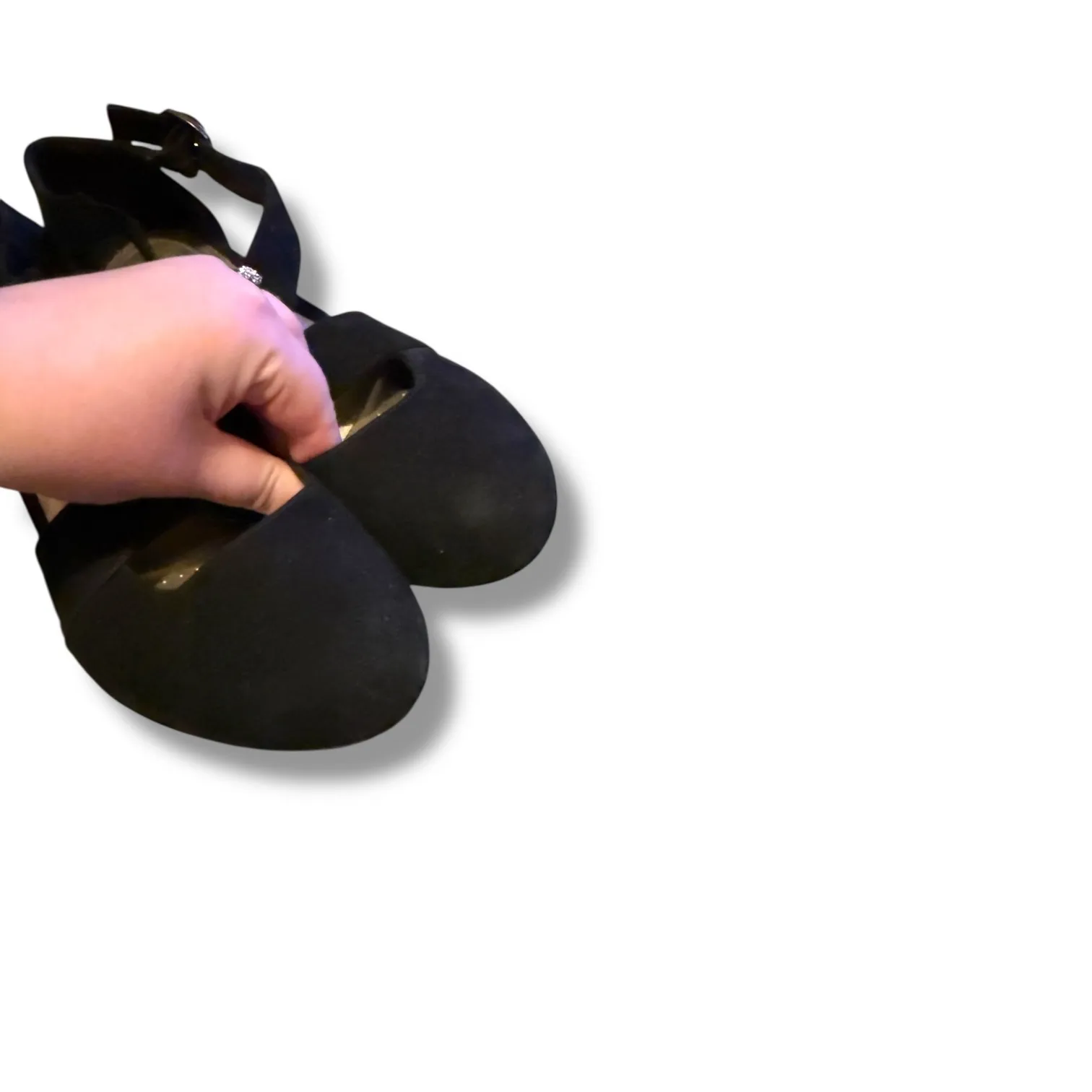 Dexflex Comfort Macie Heels Size 9 Black Faux Suede Cross Strap Round Toe - Image 5