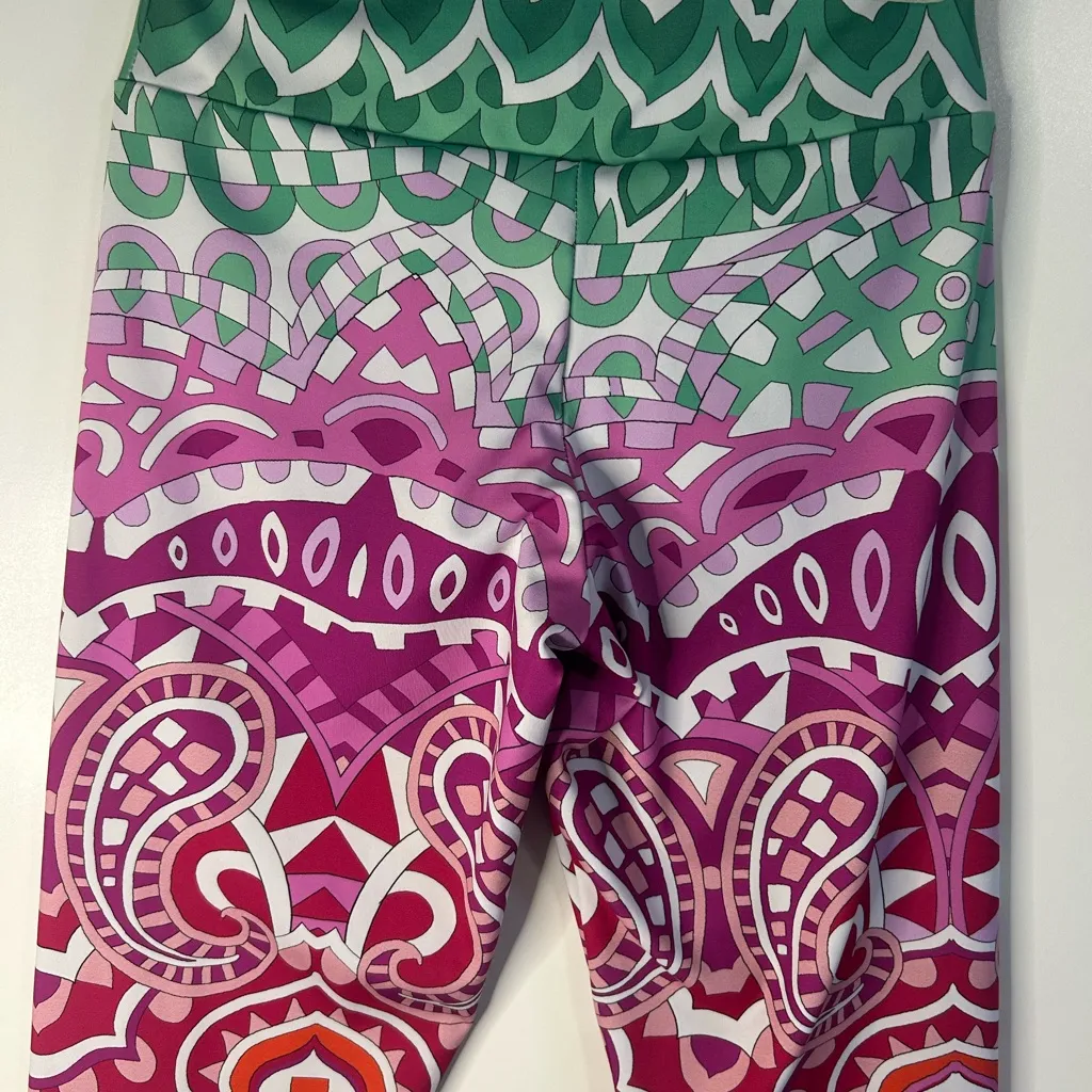 PETER P POPOVITCH Green and Pink Ombré Mandala Leggings Size M - Image 7