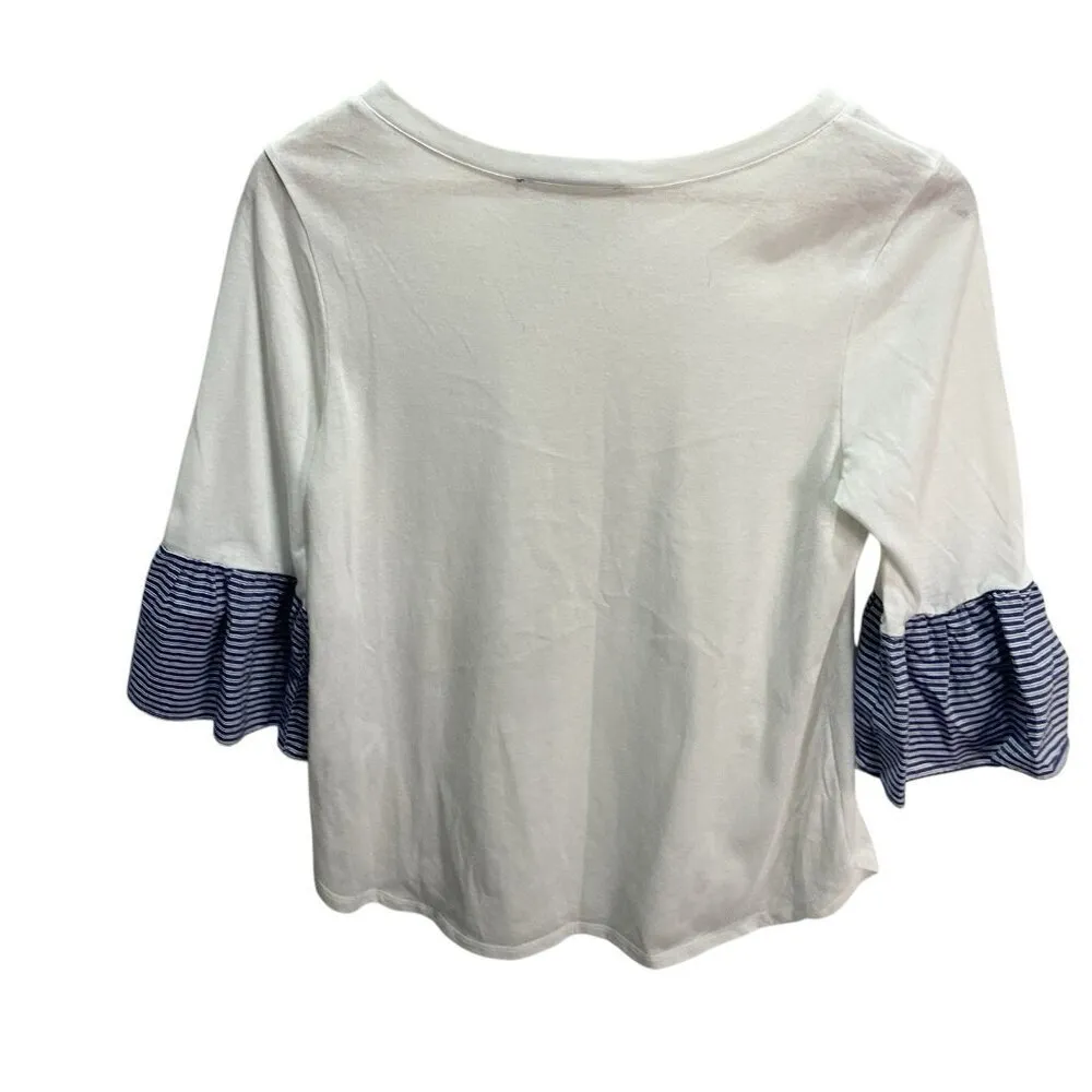 Anthropologie Sunday In Brooklyn White Flare Sleeve Boho Top S - Image 4