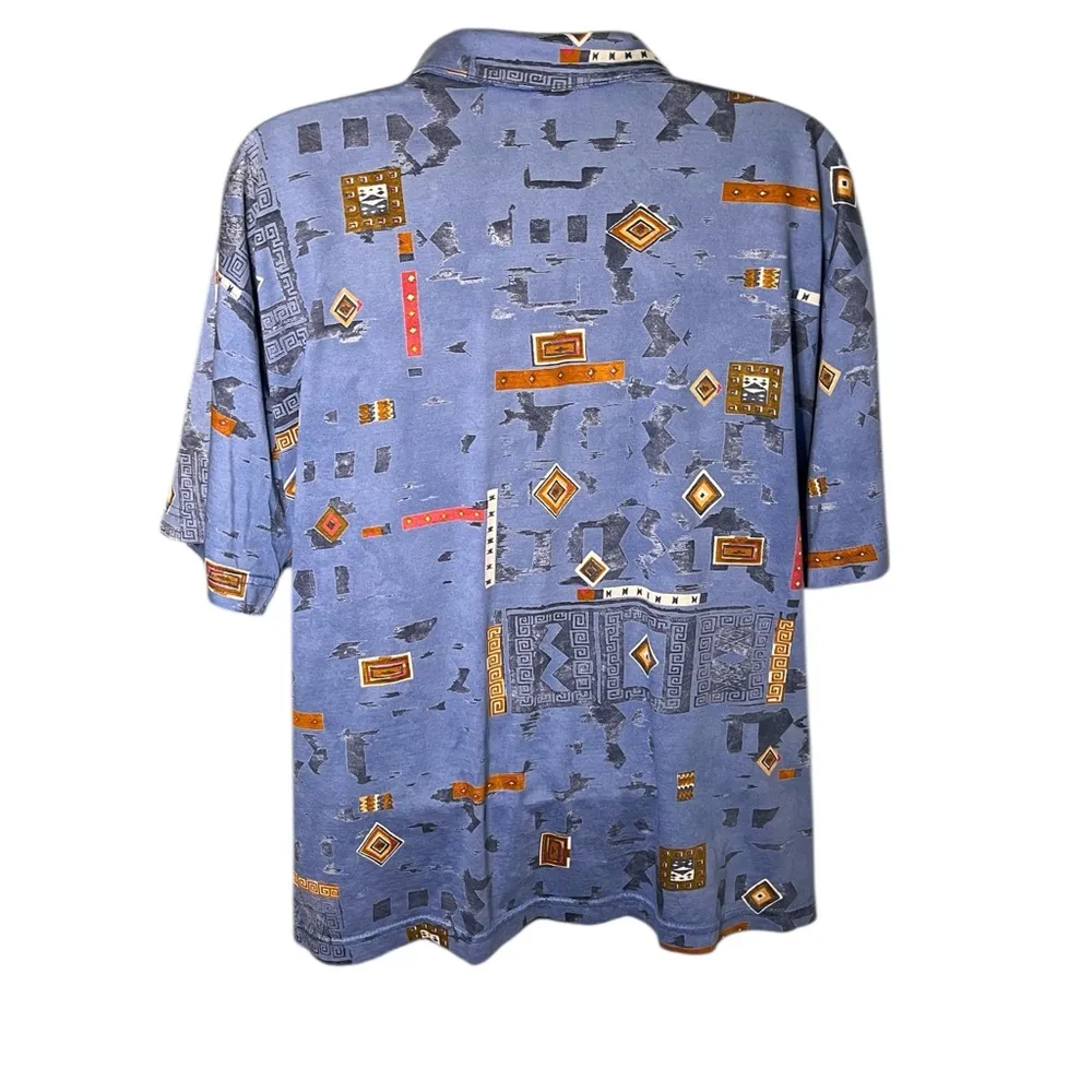 Vtg 80s 90s Tail Polo Shirt Abstract Geometric Print Made in USA Blue XL - Image 2