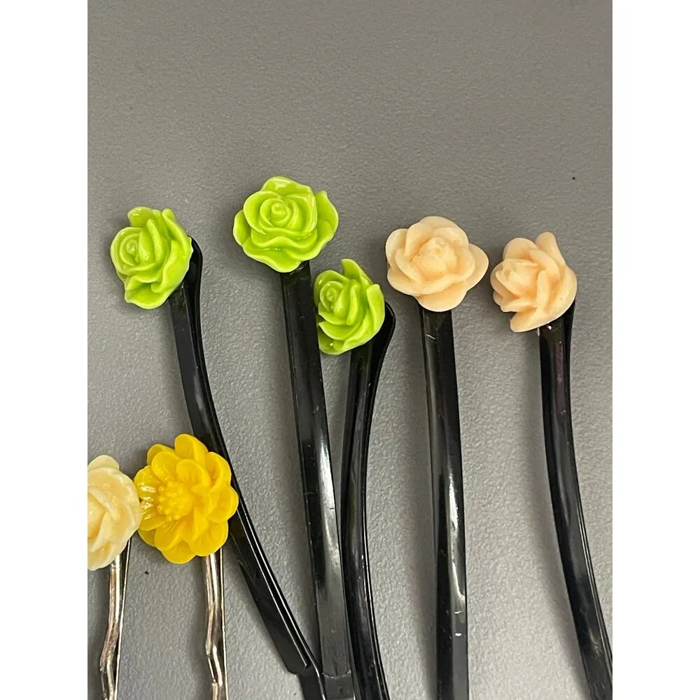 Vintage Colorful Flower Hair Pins Clips Blue - Image 2