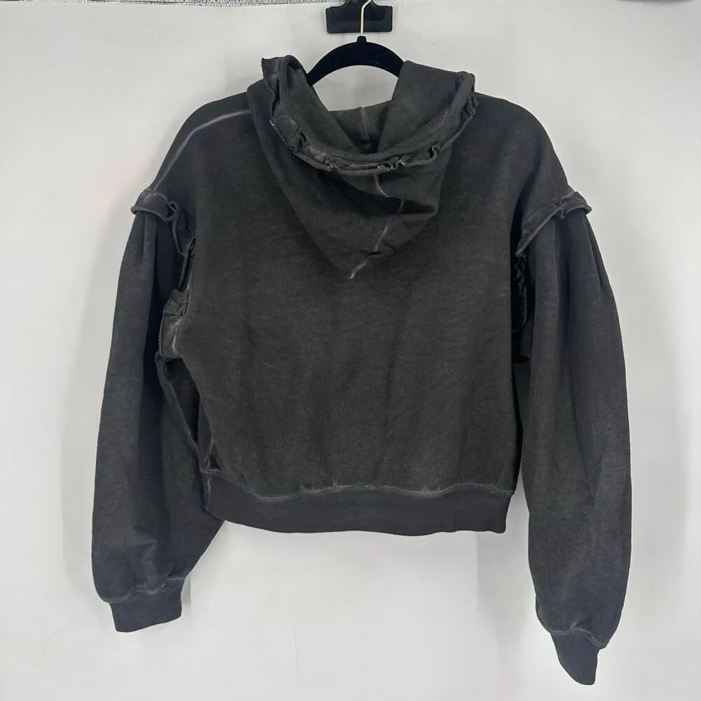 Something Navy Taylor Ruffled Hooded Sweatshirt Charcoal Gray Crop Small Hoodie - Image 11