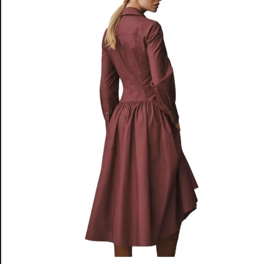 By Anthropologie Drop-Waist Midi Shirt Dress - Wine M - Image 3