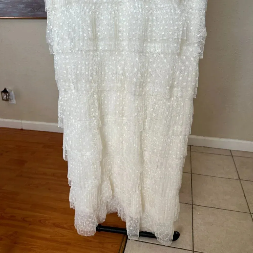 Zara ruffled tulle dress midi size sheer cream polka dot‎ S - Image 5