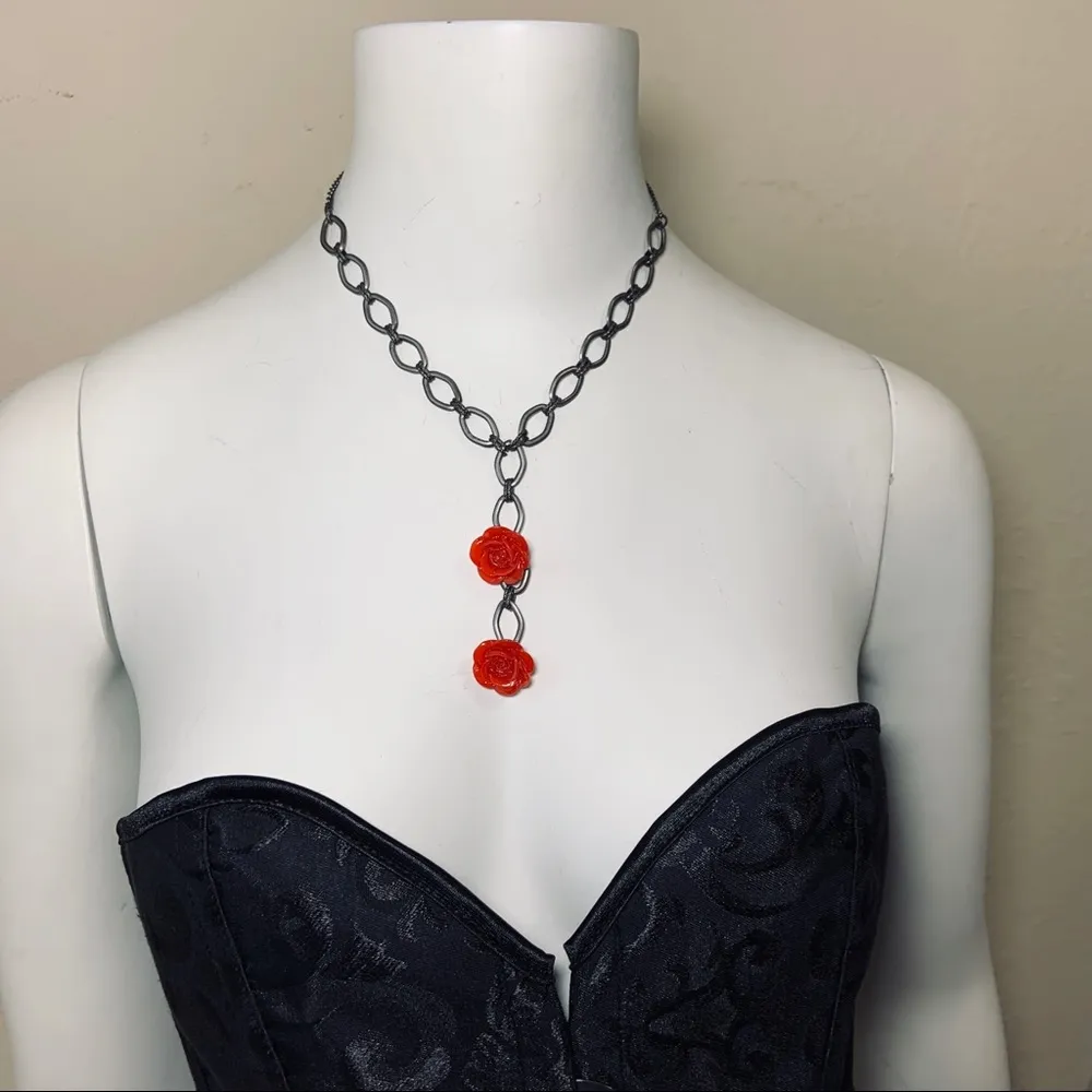 Red Rose Flower Punk Goth Necklace New - Image 13