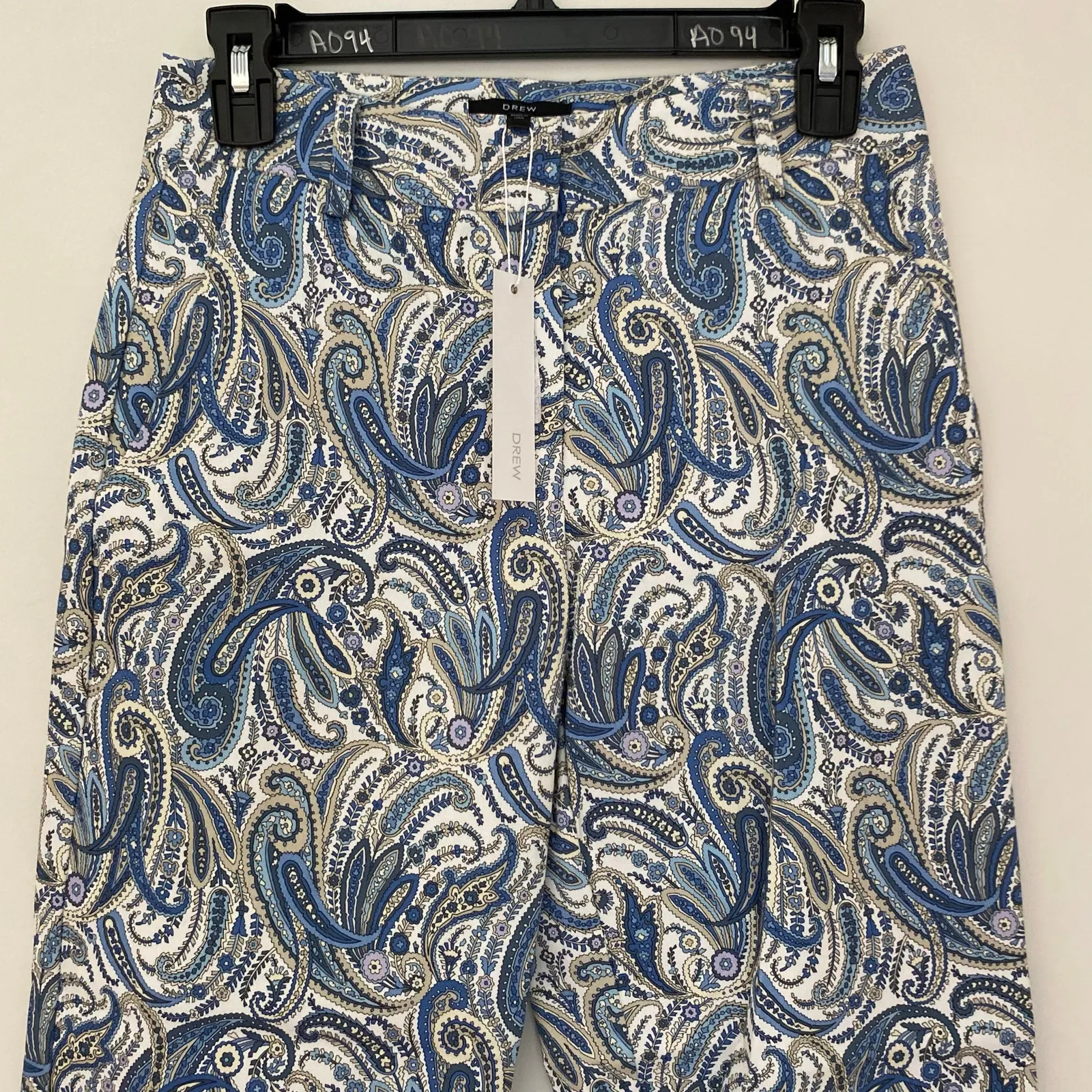 NWT Drew Angelica Dayna Bluebird Floral Paisley Cropped Pants Blue Tan White 2 - Image 2
