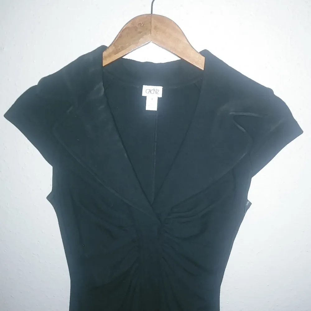 Cache 4 Capped Sleeve V-Neck Ruched Front Black Sheath Mini Dress Funeral - Image 8