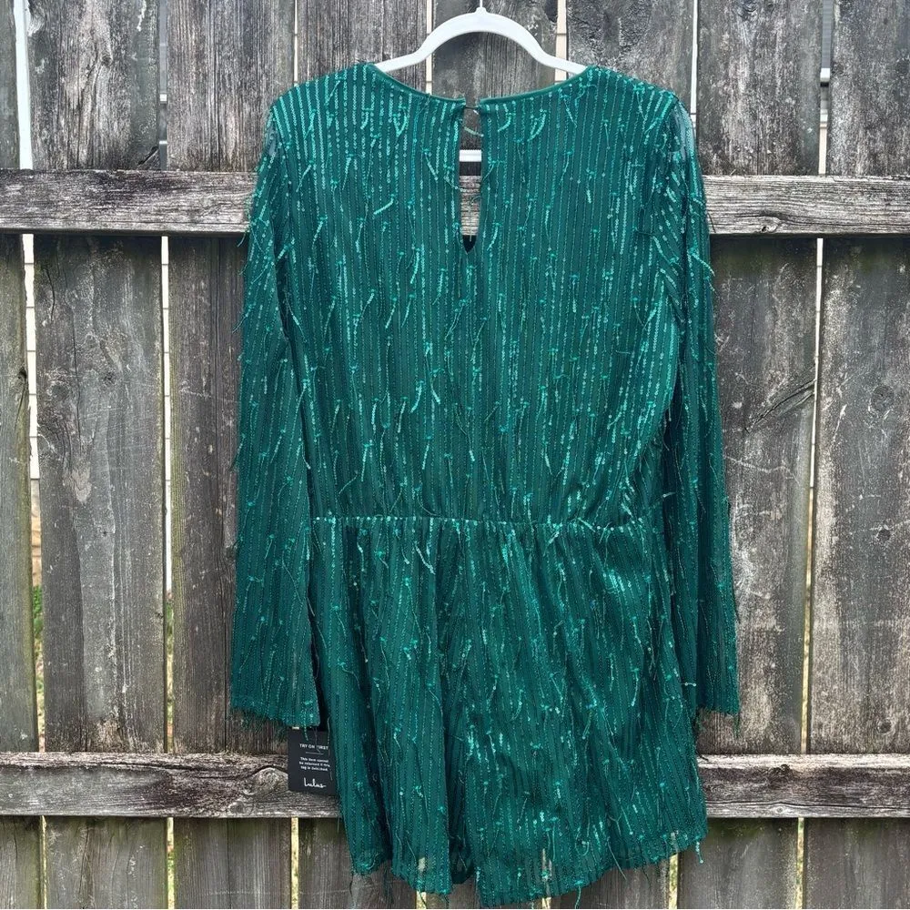 Lulu’s Always Partying Emerald Green Sequin Romper NWT XL - Image 10