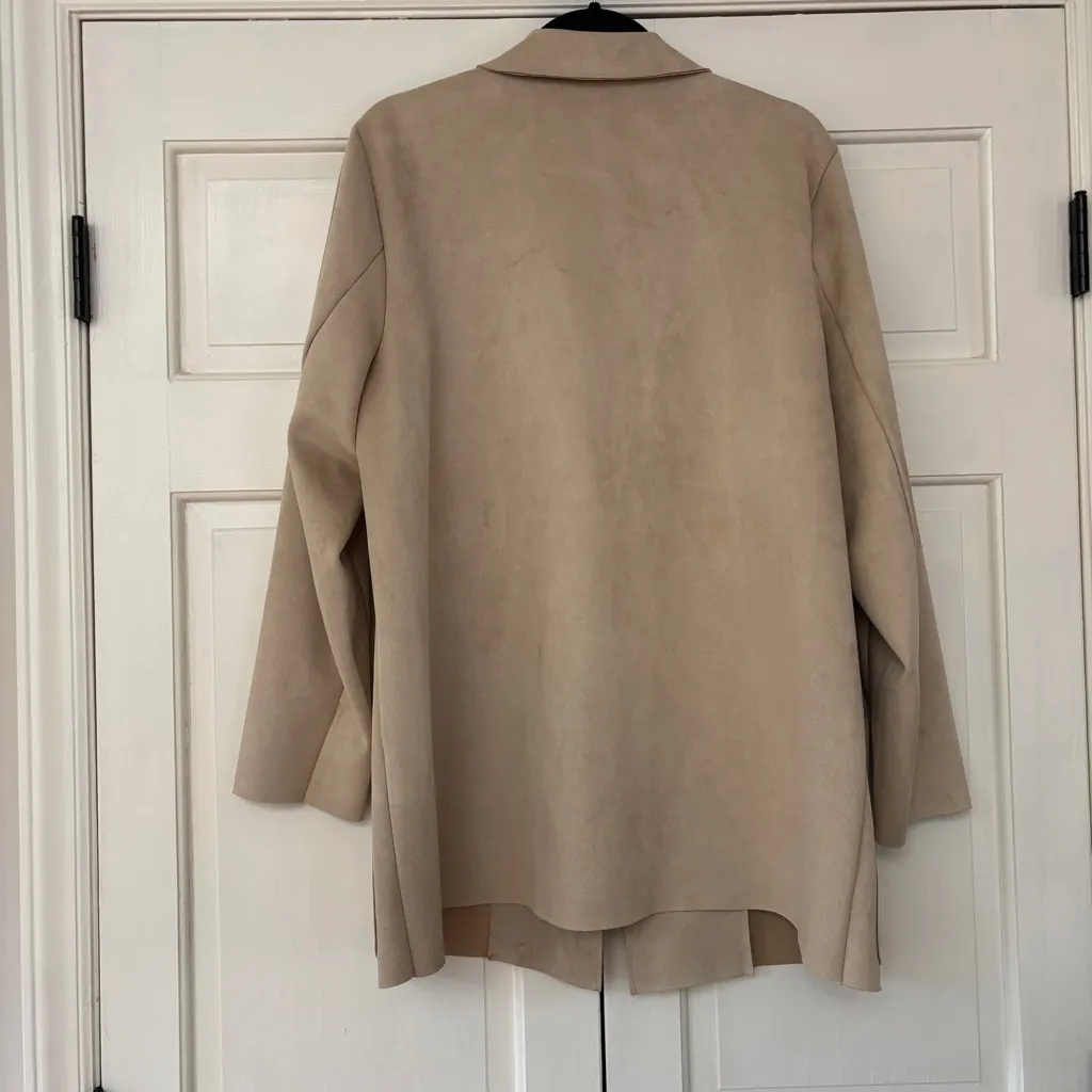 Premise Faux Suede Drape Open Front Long Line Jacket Cream Tan Plus Size 2X‎ - Image 11