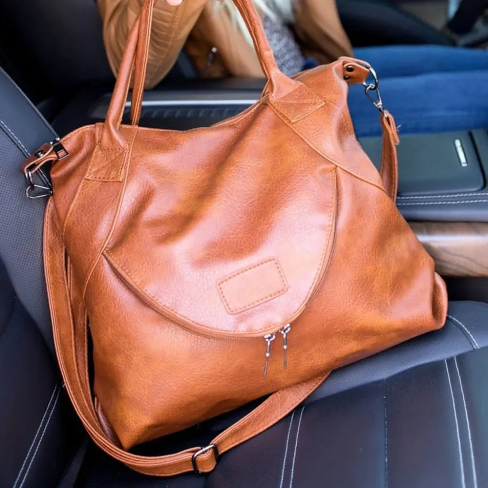 DOUBLE CARRY BROWN FAUX LEATHER ADJUSTABLE HANDBAG - Image 3