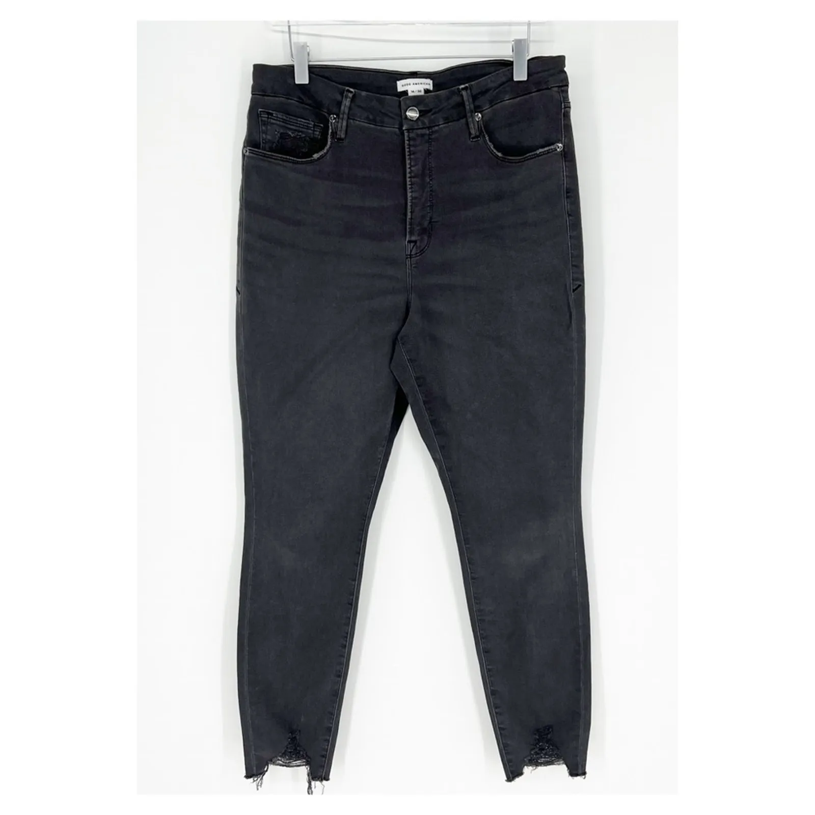 Good American Good Legs‎ Chewed Hem Skinny Jeans 32 Black153 Wash - Image 2