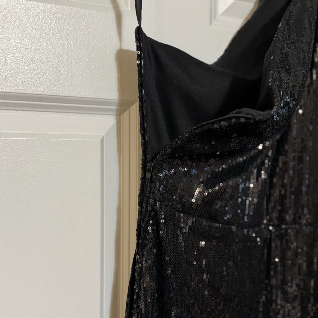 B. Darlin Black Floor Length Sequin Sexy Formal One Shoulder Cutout Gown 13/14 - Image 6