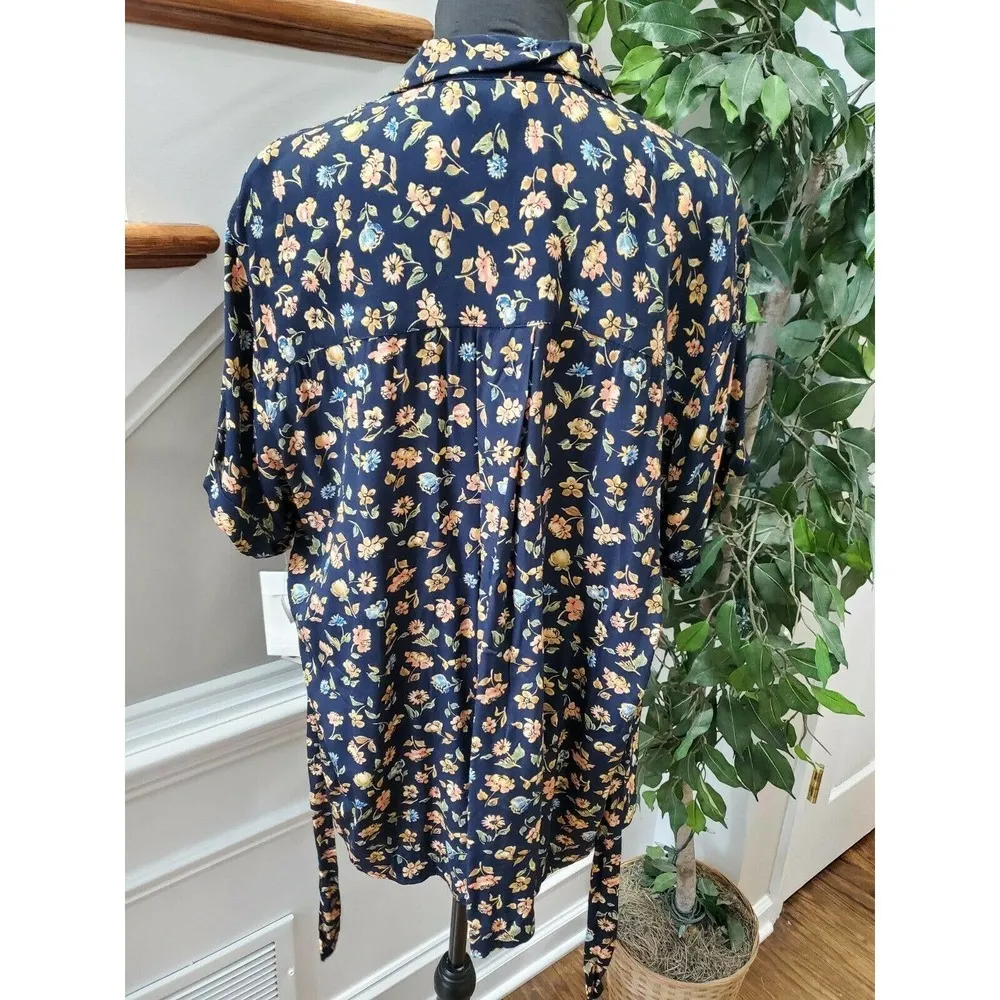 Saville Women's Navy Floral Pattern 100% Rayon Button Up Collard Shirt Size 16 - Image 10
