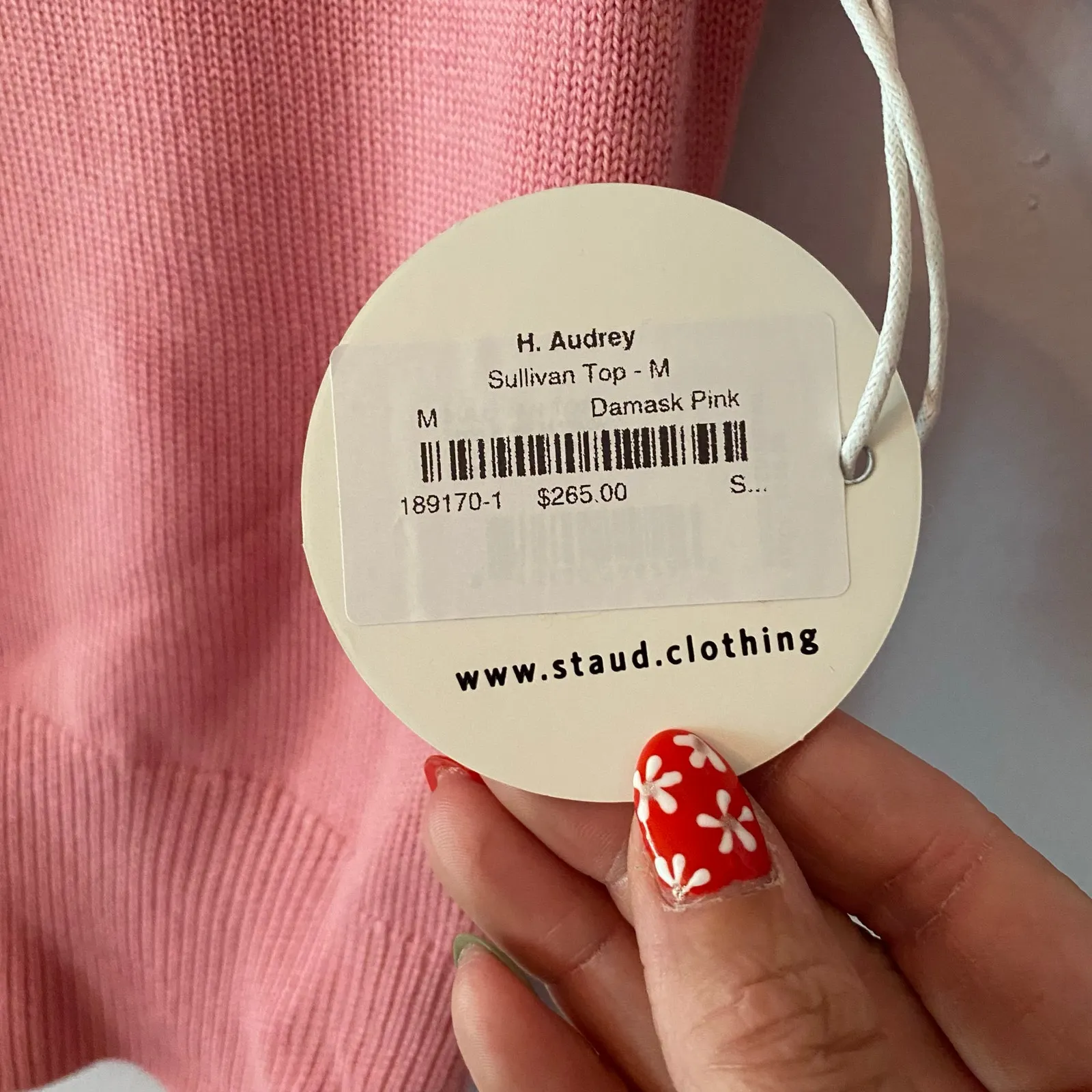 NWT Staud Damask Pink Sullivan Top Sweater V-neck Preppy Wool Women size Medium - Image 4