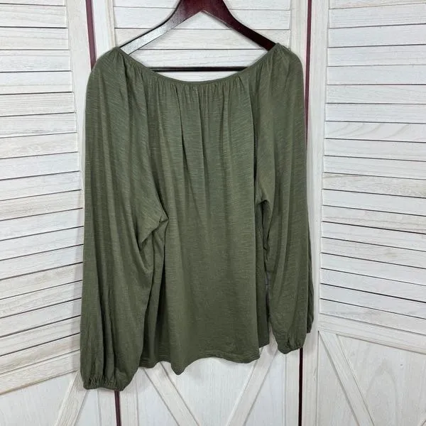 Loft Slub Jersey Knit Scoop Neck Peasant Tee Shirt Olive Green Large - Image 8